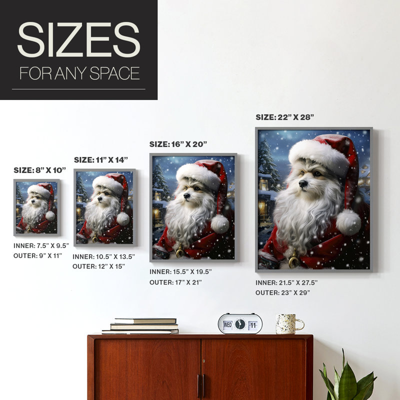 Santa Paws I, reproduction encadrée - bois massif, H 30 po x l 24 po, Gris