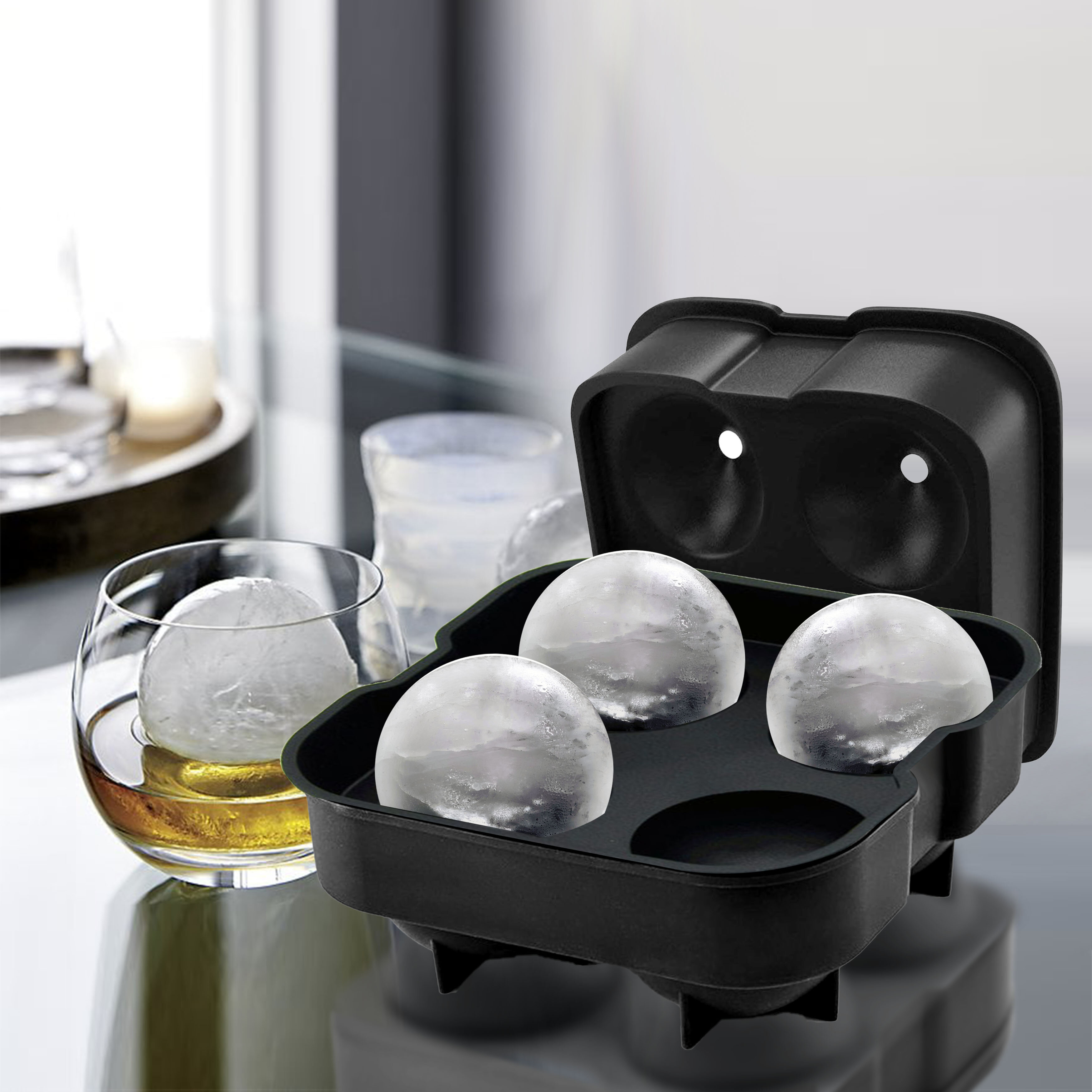 Ice Cube Tray, 6 Large Rose Ice Balls 1.8'' Easy Release Silicone Ice Cube  Mold for Cocktails, Drinks, Whiskey, Bourbon & Homemade Juice (Orange)