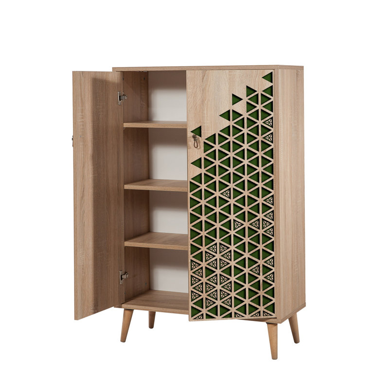 Modern Multi-Purpose Cabinet, Sonoma Oak Finish, 31.5 x 50.0 x 14.2 inches | 100% Melamine Coated Particle Board, 0.71-inch Thickness | Hornbeam Legs, Metal & Rope Handles, UV Coating | Numerous Shelves, Wall-Mountable, Stylish Design