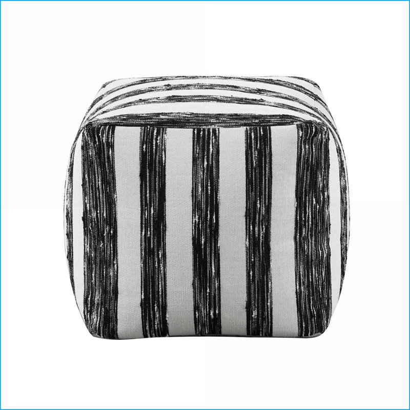 Ottoman Modern Black and White Striped Fabric Pouf, Non-Slip Bean Bag Chair, 16x16x16" | Black and White | Textile