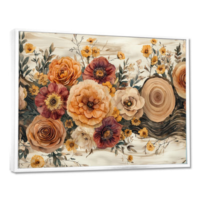 Bouquet d'automne assorti de fleurs sur une glissoire en bois