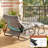 Outdoor Papasan Rocking Chair with Ottoman, Lounge Chair with Cushion & Sturdy Metal Frame, Patio Rocker Chair for Balcony Backyard Porch Bedroom, Gray-75091140
