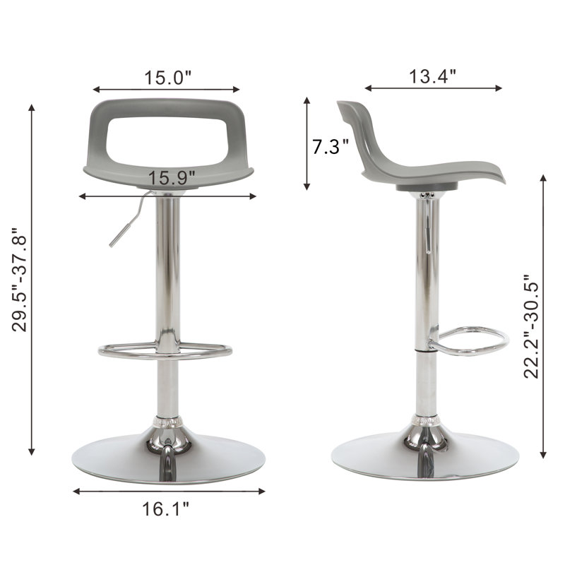 Tabouret de bar rotatif à hauteur ajustable avec dossier bas Dressler, ensemble de 2, Gris