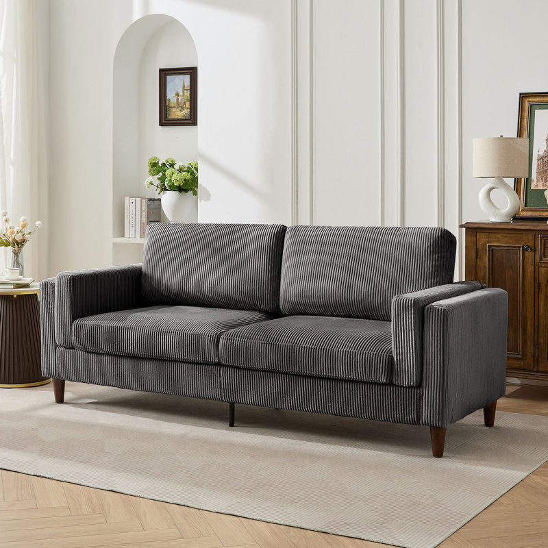 84" Corduory Sofa Upholstered Square Arm Cloud Couch, Gray