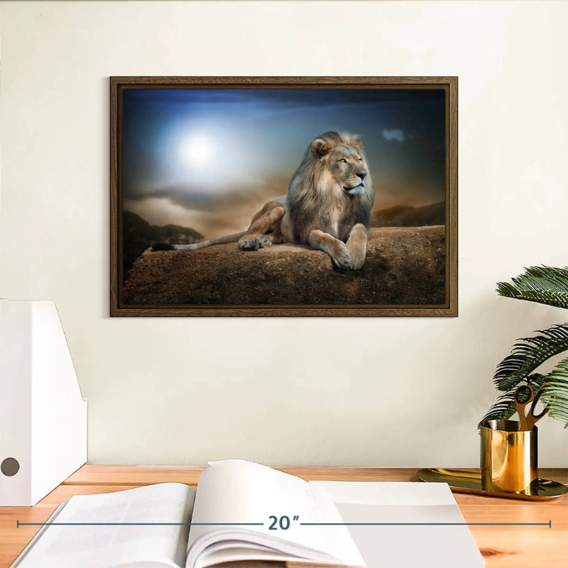 Roi lion, 13 po x 9 po, Cadre flottant noyer