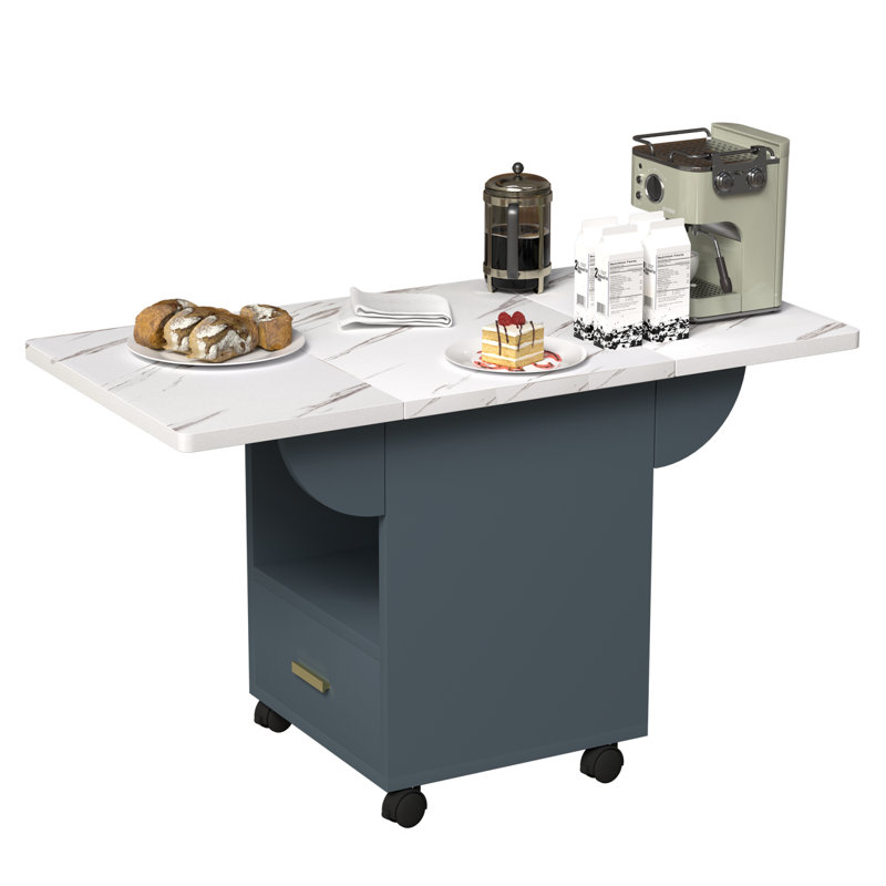 Wood Folding Dining Table with Wheels and Storage Rack