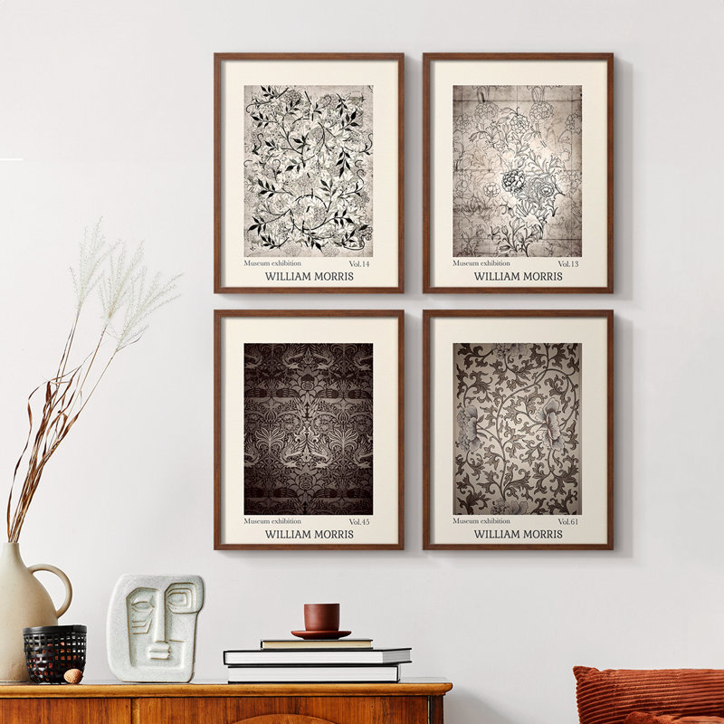 William Morris, reproduction d'art encadrée - ensemble de 4, Noyer, H 14 po x l 44 po