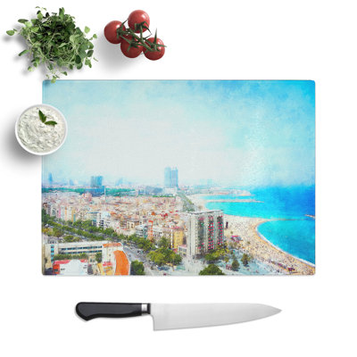 Tempered Glass the Barcelona Skyline in Spain Chopping Board