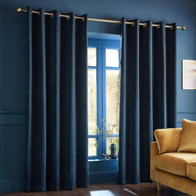 Crinkle Chenille Lined Eyelet Curtains