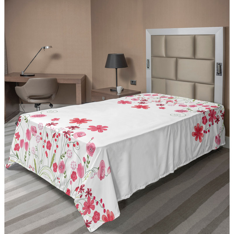 Ambesonne Orient Top Flat Sheet Mosaic Motifs, California King Flat Sheet, Pink/Green/White Floral