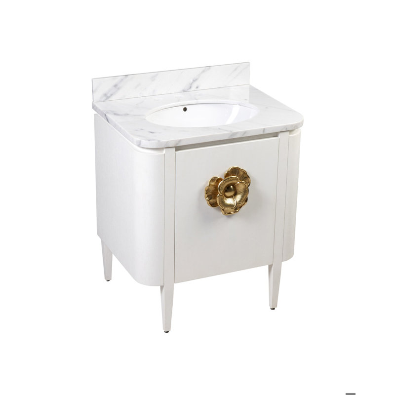 Briallen 30" Freestanding Standard Single Bathroom Vanity with Top, Cerused White, Antique Brass