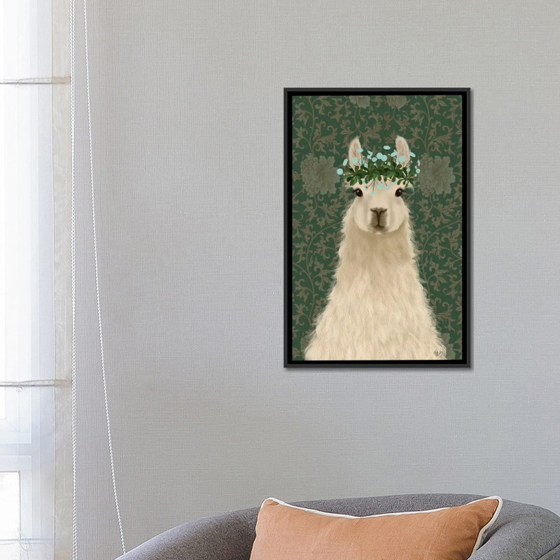 «Llama Bohemian 1» par Fab Funky - impression d'art graphique, Aucun mat, Toile avec cadre noir, H 26 po x l 18 po x 1,5 po