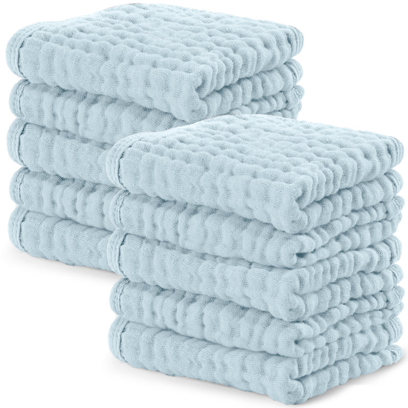 Comfy Cubs Muslin Baby Washcloths - Soft 6-Layer Cotton Wash Cloths for Sensitive Skin - 10"x10" Large, Gentle, Absorbent Infant Essentials