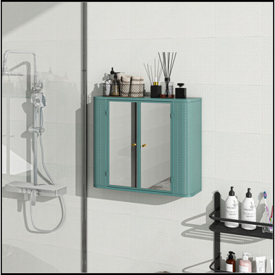 Armoire de salle de bain murale noire avec miroir, 2 portes en miroir et tablette ouverte, armoire de rangement en métal de style campagnard avec compartiment ouvert pour meuble-lavabo, toilette et évier
