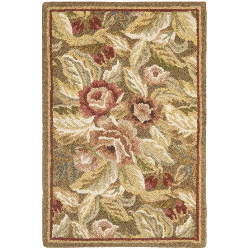 Chelsea Hand Hooked Wool Pile Floral Rug, Rectangle 1'8" x 2'6"