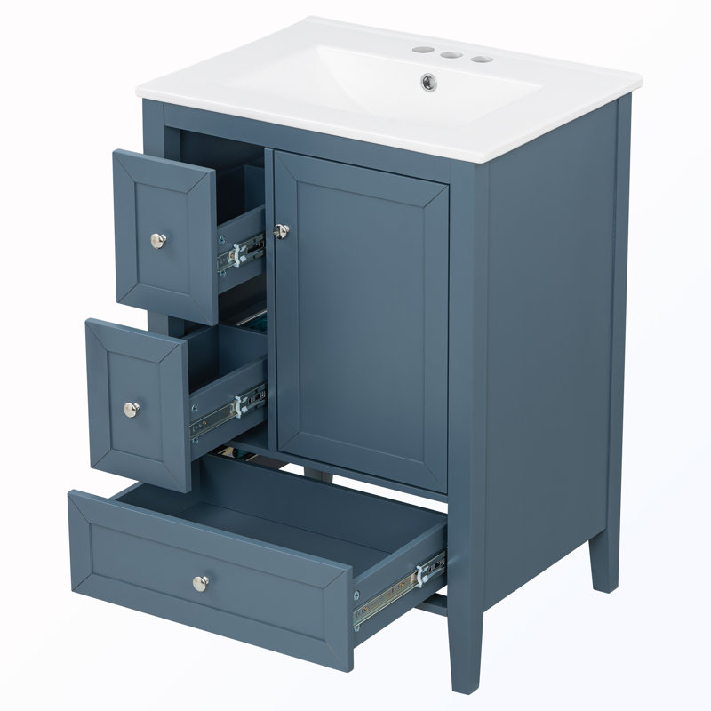 Soft-Close Bathroom Vanity With Sink And Storage Rack, Blue