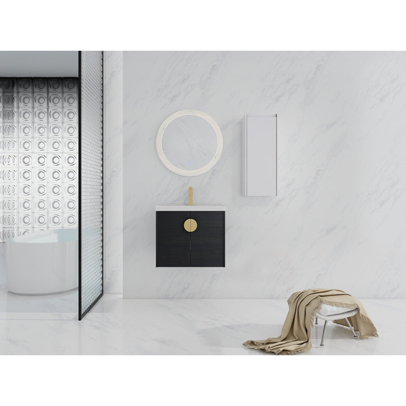 24" Wall-Mounted Bathroom Vanity With Ceramic Sink And Side Cabinet, Soft Close Doors, Combination Cabinet, 24"