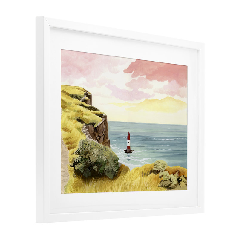 «Beachy Head Lone Lone», reproduction encadrée sous verre, conception de Courtney Haley, 17" H x 21" W, Cadre blanc côtier