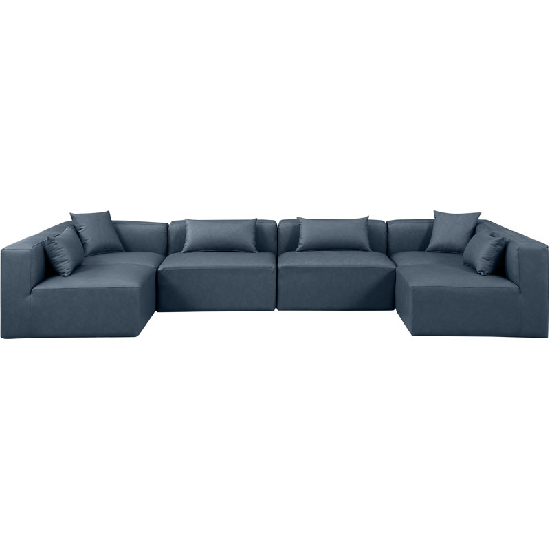 Houswerth Upholstered U-Shaped Sectional Reversible, Navy Vegan Leather