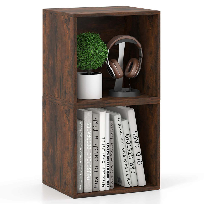 2 PCS Wooden Cube Storage Organizer Stackable Open Book Shelf for Small Space, Brown