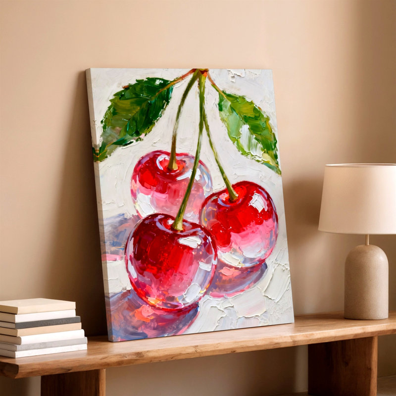 Red Cherries, peinture à l'huile sur toile, nature morte, fruits, décoration de cuisine, art mural, décoration de maison, cuisine, salle à manger et coin repas, décoration murale