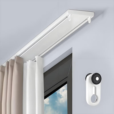 Système de rails silencieux en aluminium à double tringle à rideaux, fixé au plafond, blanc, 1,1 m (3,6 pi)