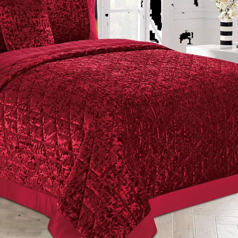 Polyester Bedspread with Pillow Shams Included, Double Quilt + 2 Standard Shams, Red 1