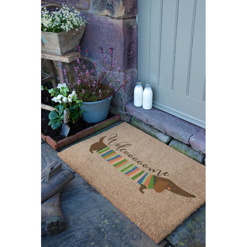 Welcome Sausage Dog Coir Doormat, 90cm W x 60cm L