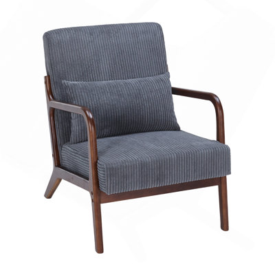 Chaise d'appoint de style moderne Mid-Century, fauteuil avec chaises, coussin de lecture, structure en bois massif et balcon de chambre à coucher (gris foncé antique)