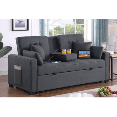 Oli 70 Inch Convertible Sleeper Loveseat, Pull Out Bed, 4 Pillows