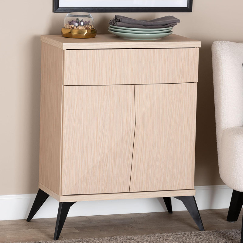 Light Brown and Black Wood 2-Door Mid-Century Sideboard Buffet