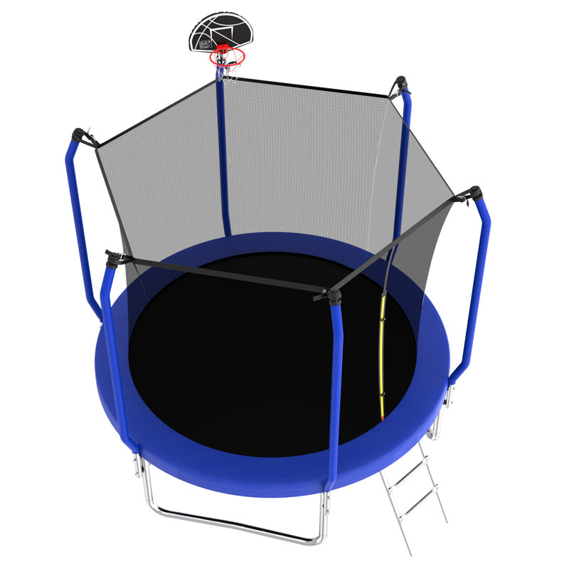 Blue 10FT Round Trampoline with Enclosure and Basketball Hoop