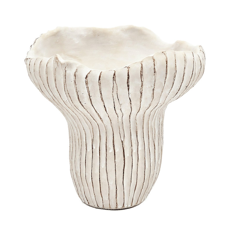 Sand And Cement Coral Planter 9.3X9x8.7 In, Weathered Beige Look, Wavy Shape For Succulents In Interior Inches, Finish With Silhouette, Complement Coastal Themes
