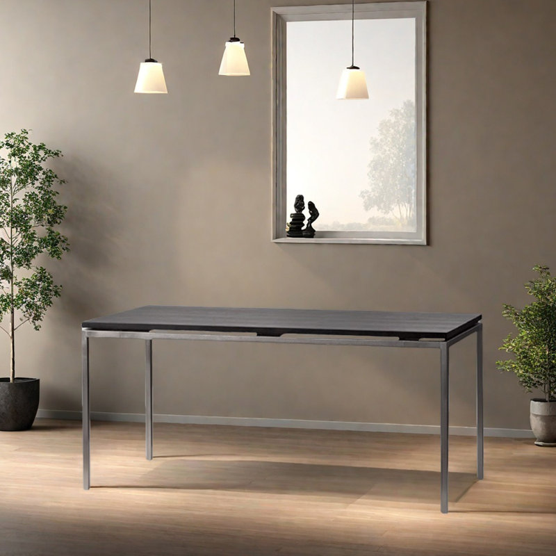 Table en bois de frêne simple en acier inoxydable Simple, H 29,52 po x L 55,11 po x l 27,55 po