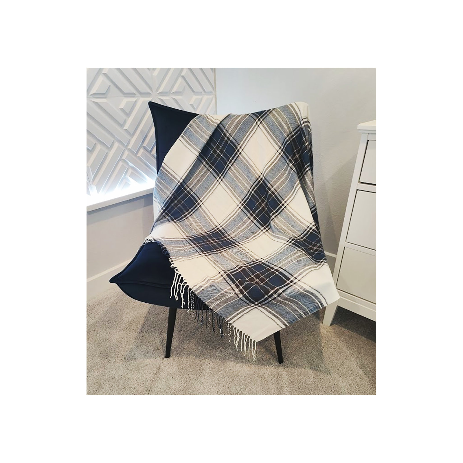 Sevan Collection Hand Woven Throw Blanket, Navy Blue