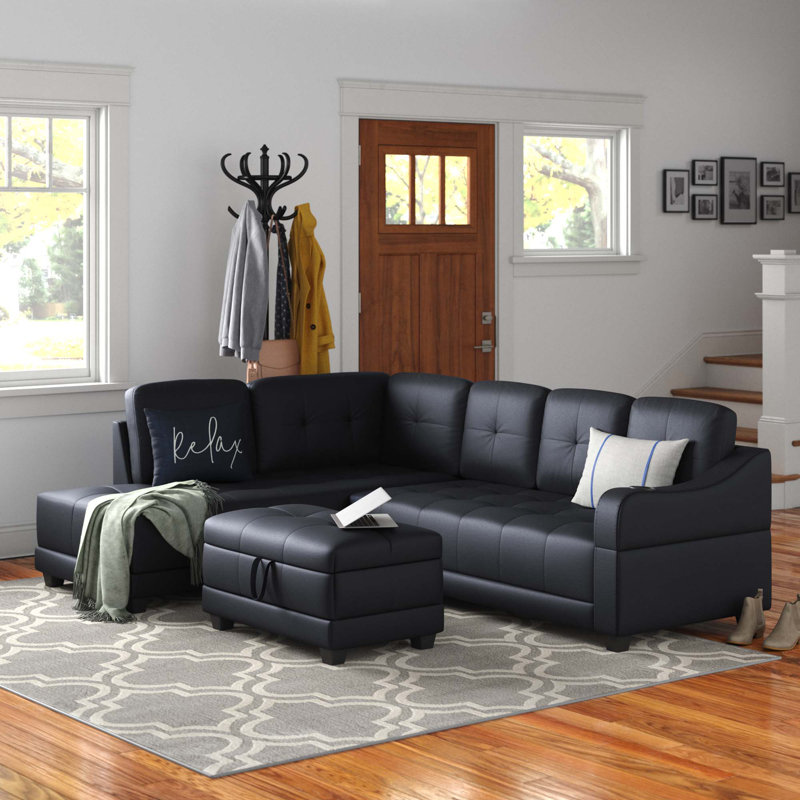 Gioia Faux Leather L-Shaped Sectional, Left Hand Facing, Off White Faux Leather