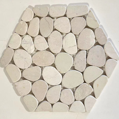 White Flat Honeycomb Pebble Mosaic 9.84”x11.81”