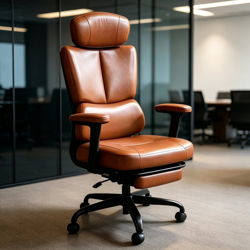 Fauteuil de bureau confortable avec repose-pieds, Brown
