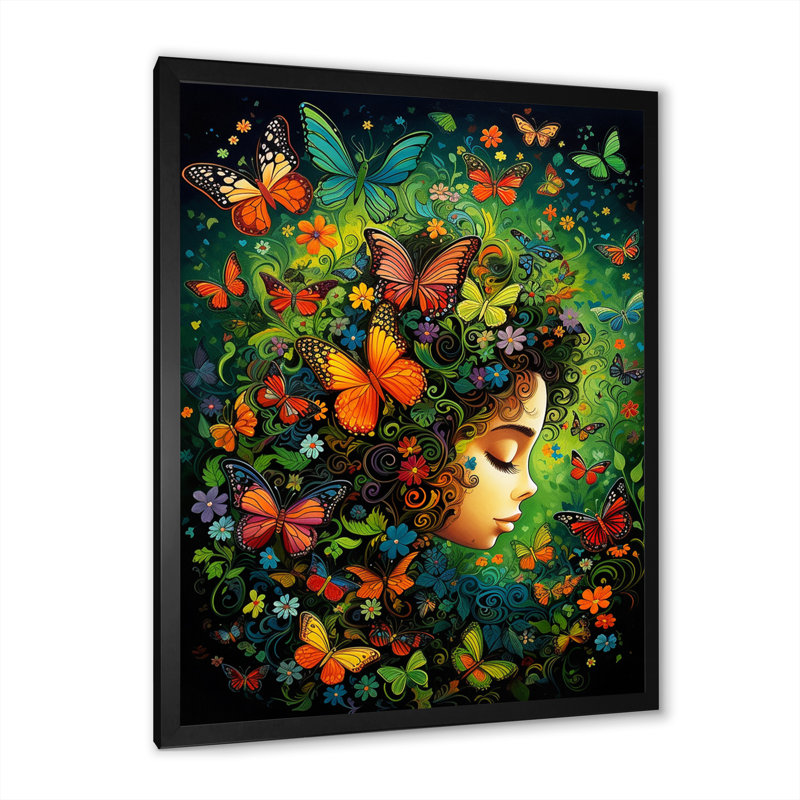 «Intime Butterfly Bliss Girl», reproduction, H 44 po x l 34 po x P 1,5 po, Cadre simple noir