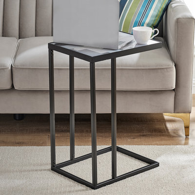 Kavic Glass Top Frame End Table Built-In Outlets