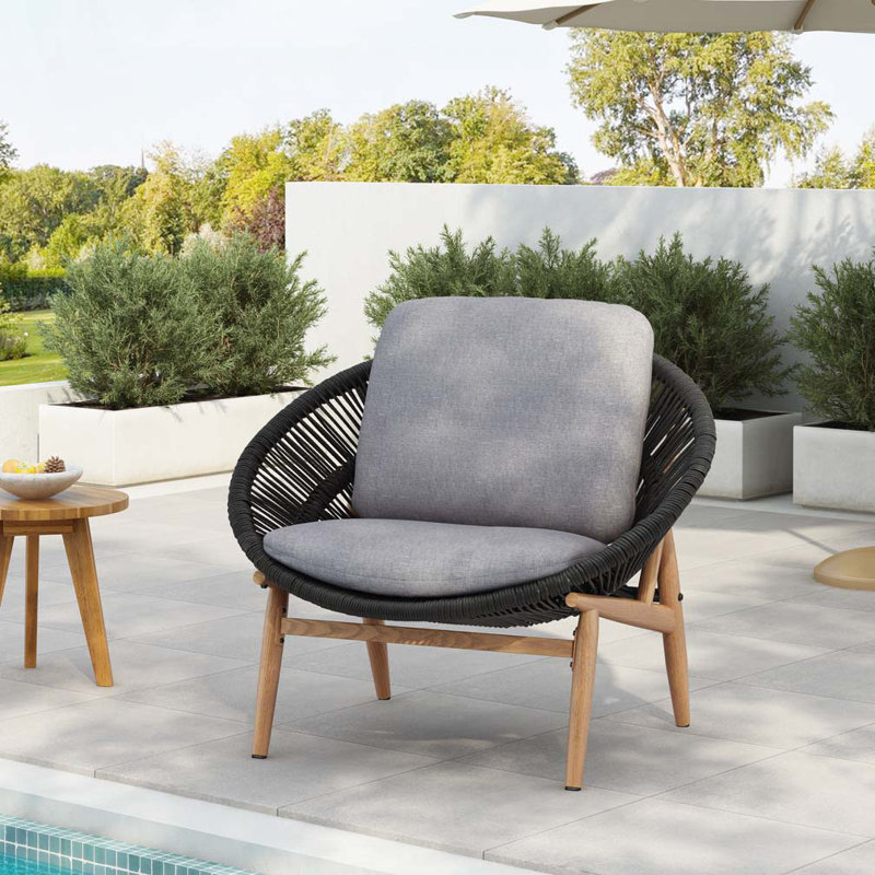 Chaise longue d'extérieur en osier Papasan, Gris