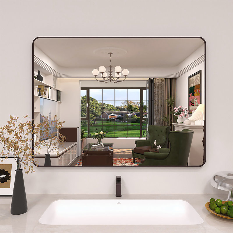 Miroir de salle de bain mural Lucha, 48 po x 36 po, Bronze frotté à l'huile