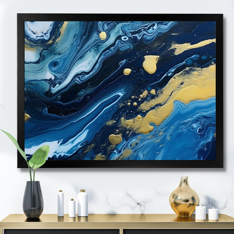 Agathe Ripple Golden Rivers VI - reproduction sur toile, Cadre simple noir, H 16 po x l 32 po x P 1 po