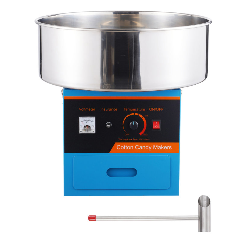 Machine à barbe à papa électrique, machine à barbe à papa 1000 W, machine à barbe à papa commerciale avec cuve en acier inoxydable, cuillère à sucre et tiroir, parfaite pour l'anniversaire des enfants, la fête de famille, le bleu