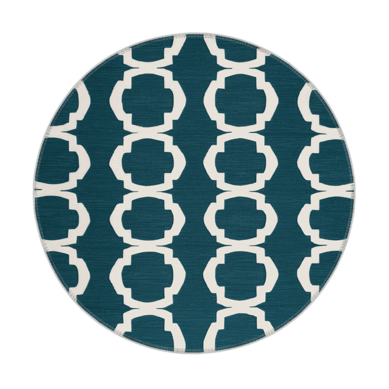 Tapis bleu intérieur et extérieur Trellis, Rond 5 pi