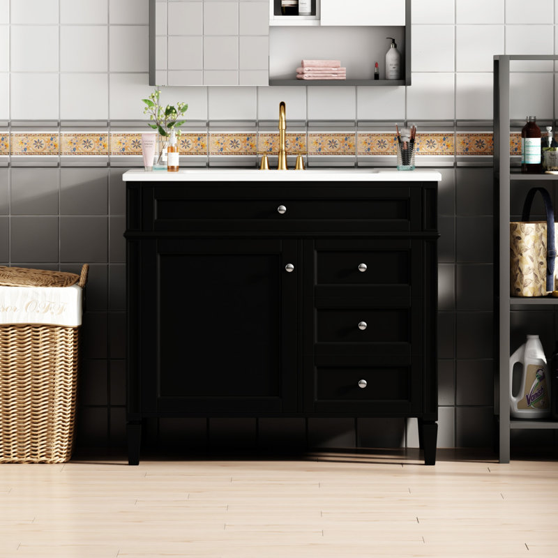 36'' Bathroom Vanity With Top Sink, Noir, noir, noir, noir
