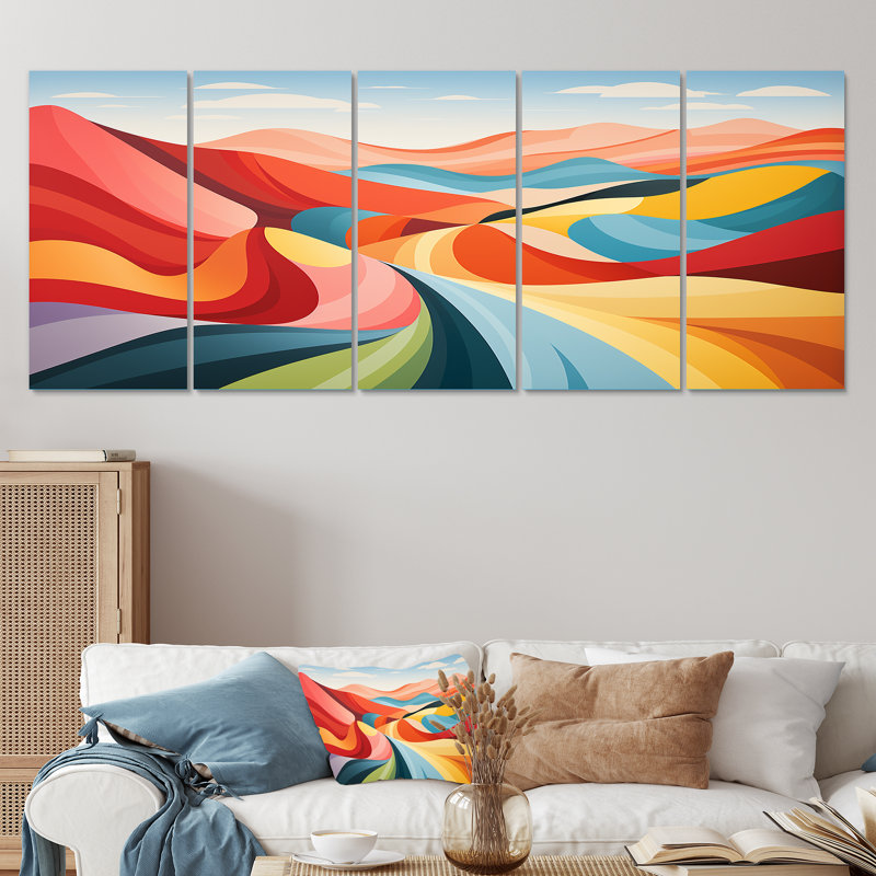Art mural 5 pièces Minimalist Country Side Rolling II - Meadow, H 28 po x l 60 po
