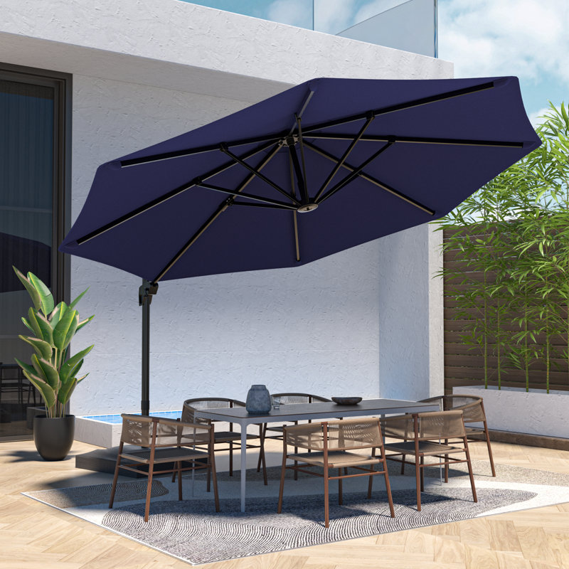 Parasol en porte-à-faux 11 pi avec base Cathleen, Bleu foncé