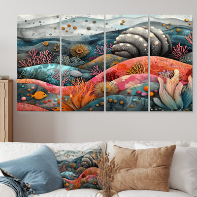 Aquarelle abstraite, oursin et corail, horizon - Art mural oursin - Art mural sur toile