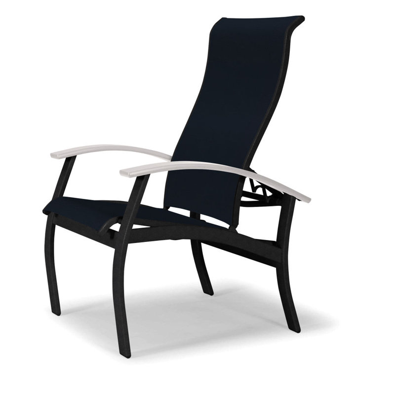 Chaise de patio Askar, Blanc, Bleu marine 13D Sunbrella®, Noir texturé